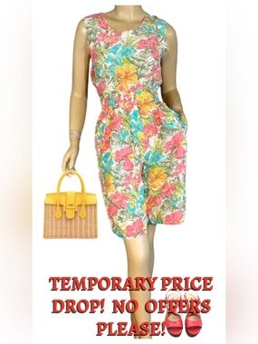 VINTAGE 1980'S SARAH TAYLOR MULTI-COLOR PASTEL  FLORAL PRINT SILK SHORTS SET (M)